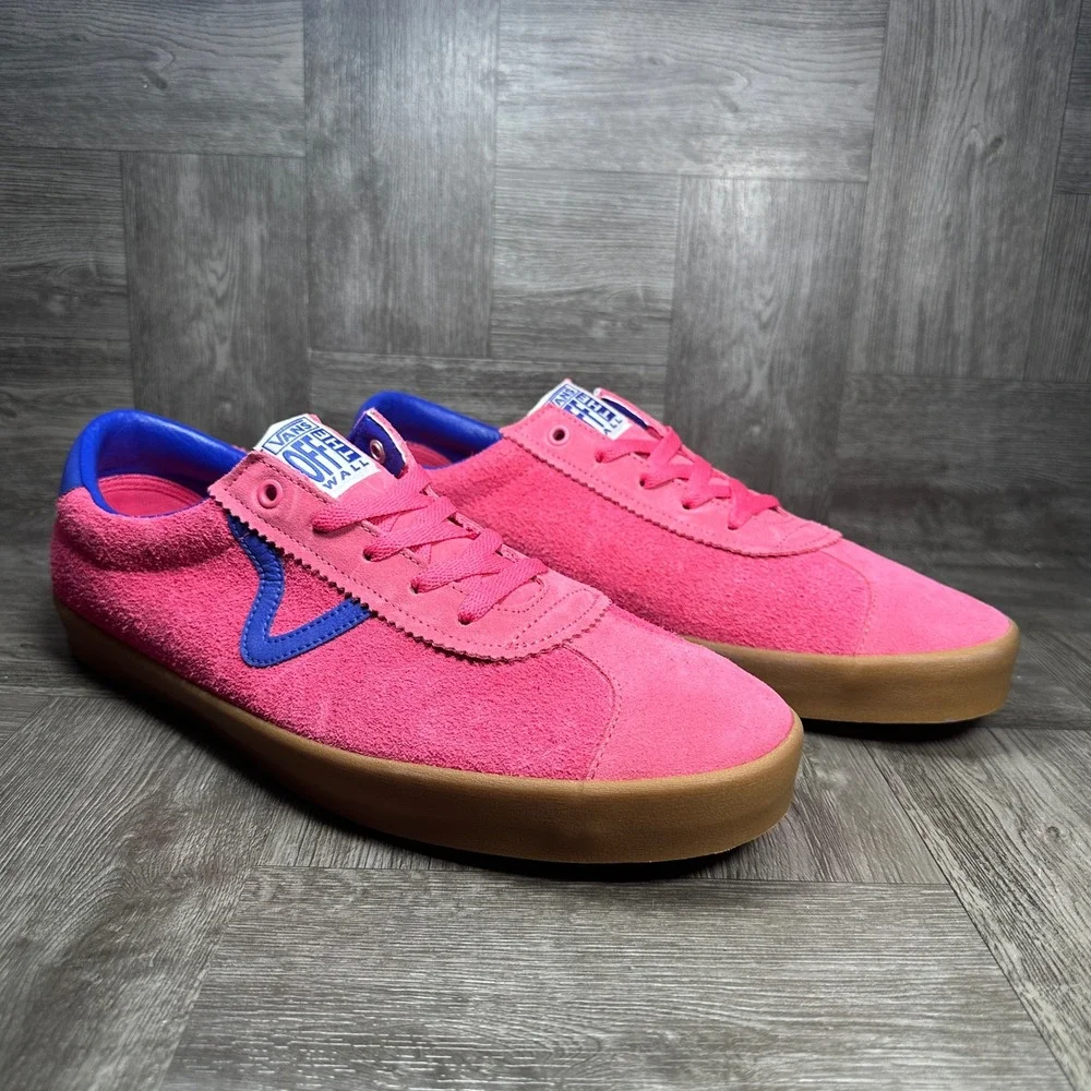 Vans Sport Sneakers Men 12 Pink Blue Gum Hairy Suede Skate Low Top NEW